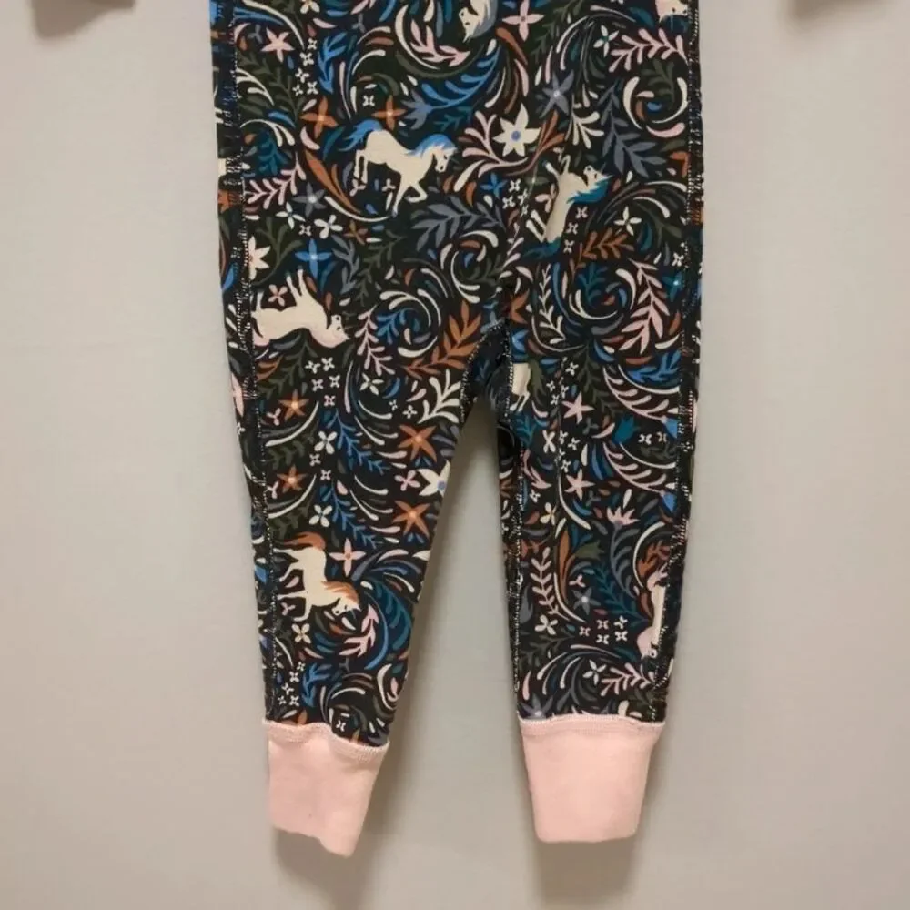 Hanna Andersson Black Floral Unicorn Organic Cotton Pajamas Sleeper 80 18/24 Mon